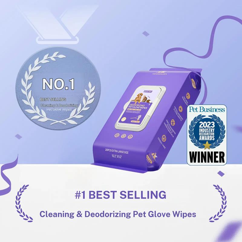 No-Rinse Deodorizing & Hydrating Pet Glove Wipes