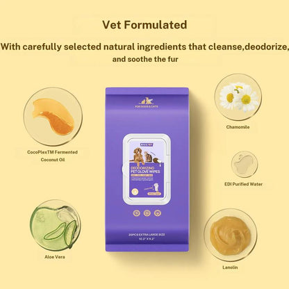 No-Rinse Deodorizing & Hydrating Pet Glove Wipes